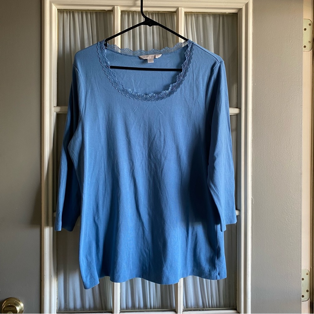 Laura Ashley Blue Lace Trim Top